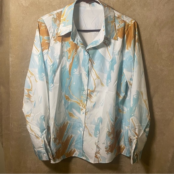Marble Pattern Button-Up Blouse - Picture 1 of 4